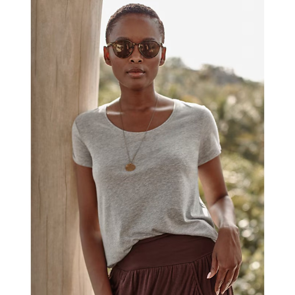 Garnet Hill Essential Short-Sleeve Tee Organic Pima Cotton Tencel Blend Gray L
